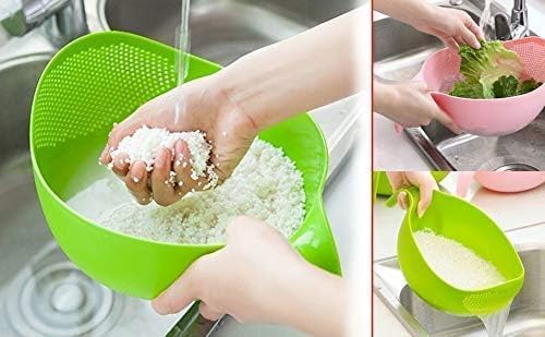 GOPI Water Strainer Or Washer Bowl for Rice Vegetable & Fruits (Rice Bowl, Pack of 1, Green, Plastic),10X11X11 Cm