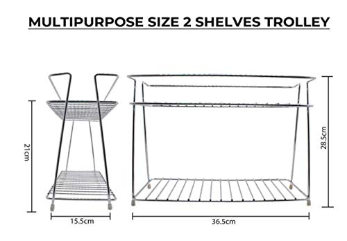CreativeBuzz Multipurpose 2-Tier Stainless Steel Spice Rack Trolley Utensils/Dishes/Plates Organizer for Kitchen - (Silver, 1Pcs)