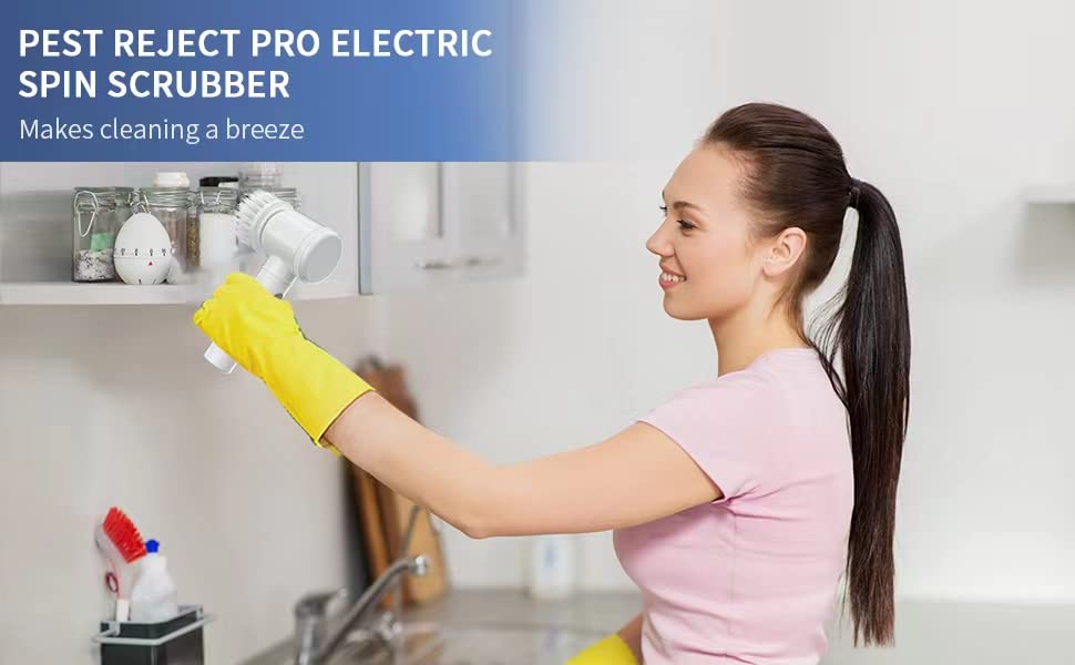 Electric Spin Scrubber, Waterproof Electric Cleaning Brush with 4 Brush Heads, Power Scrubber Electric Scrubber Shower Scrubber for Cleaning Kitchen, Window, Sink, Dish, Grout, Wall, Bathtub