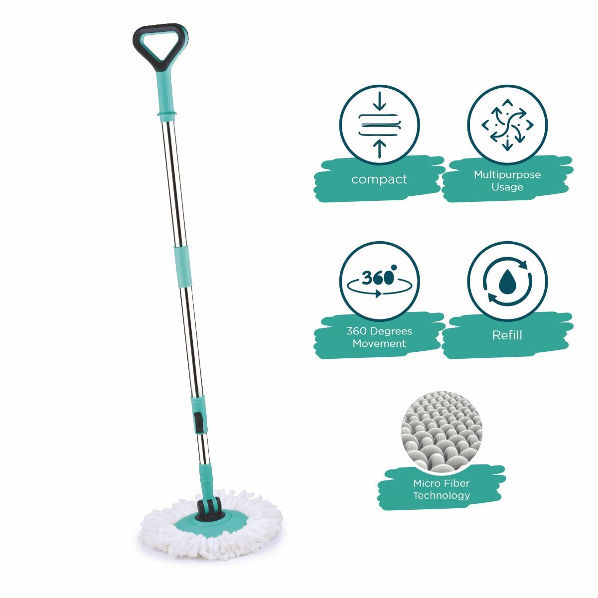 Homeor Stainless Steel Comfort Spin Mop with Big Wheel, Auto-fold Handle, Bucket Floor Cleaning and Mopping System 360° Flexible with 1 Refils, Blue