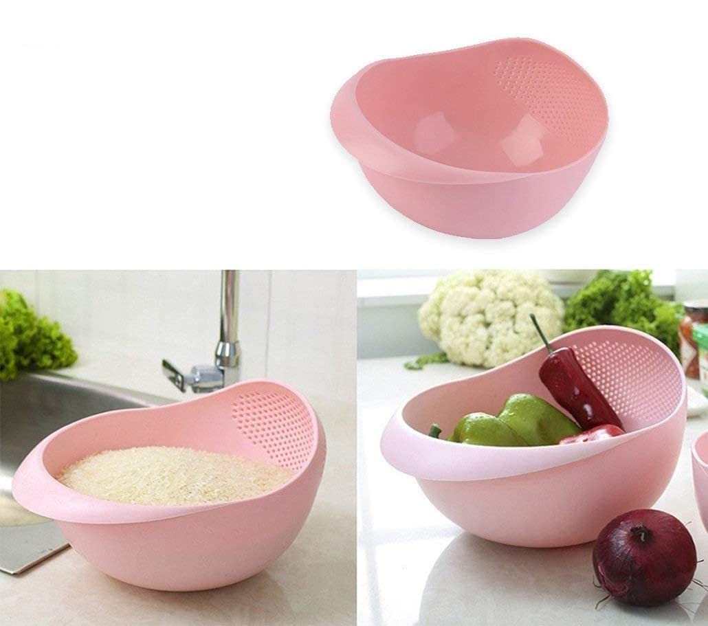 Trendy Nest Kitchen Rice Bowl Plastic Fruit Bowl Thick Drain Basket with Handle Washing Basket for Home Kitchen Supplies