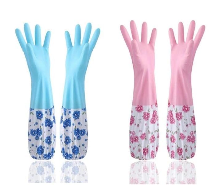 Niwlix Hand Gloves For Kitchen Dishwashing, Gardening, Cleaning Non-Slippery & Durable Long Elbow Length (Pink)