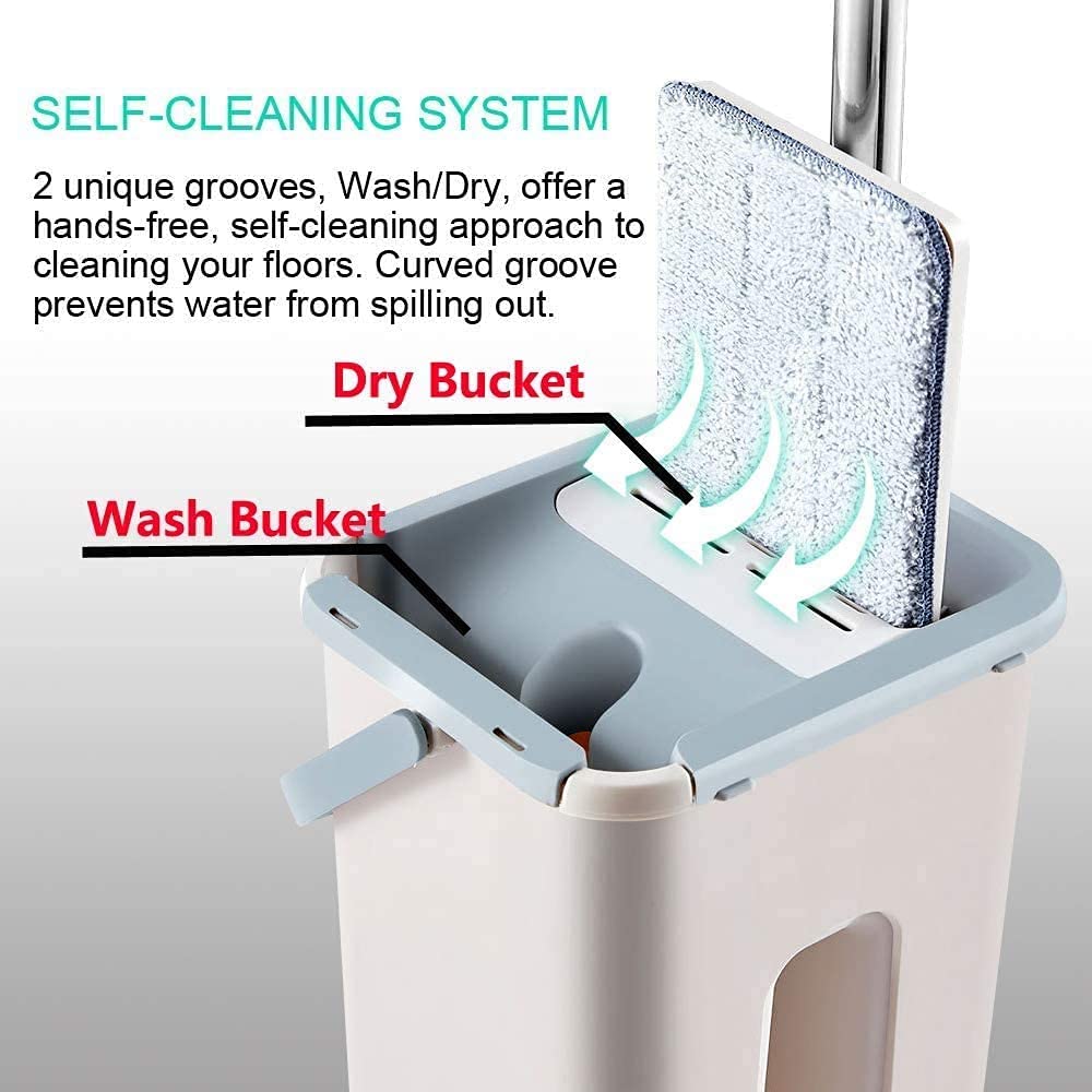 Orchid M Foldable Flat Mop with Buckets Set with 4 Reusable Microfiber Pads