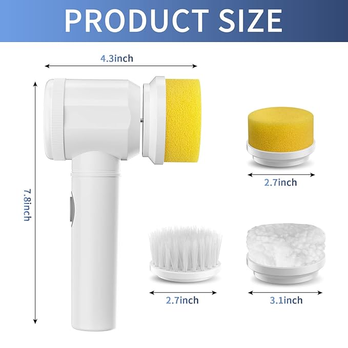 Electric Spin Scrubber, Waterproof Electric Cleaning Brush with 4 Brush Heads, Power Scrubber Electric Scrubber Shower Scrubber for Cleaning Kitchen, Window, Sink, Dish, Grout, Wall, Bathtub