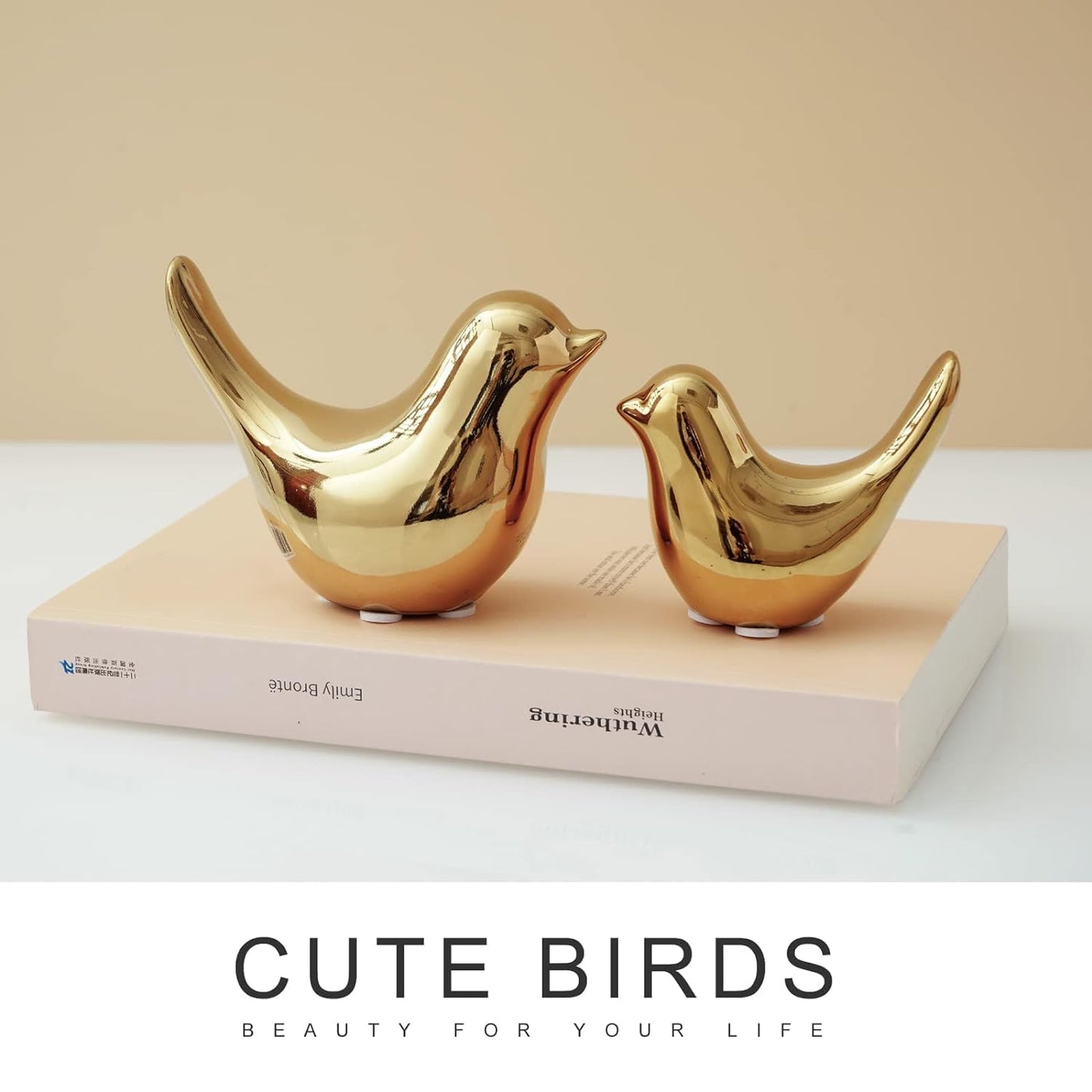 Keskriva Ceramic Blessing Birds Figurine for Home Decor Living Room, Bedroom, Office Desk, Cabinets Small Animal Statues Cute Modern Love Statue Sculpture Solid Luxurious Fashionable(Pack of 2,Golden
