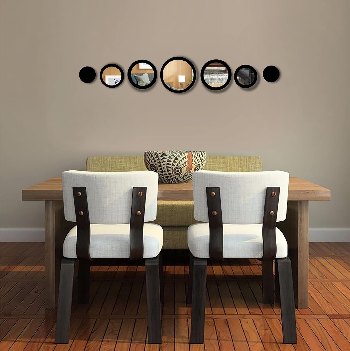 VAH- Kya Bat Hai !! Wall Art Round Black Frame Wall Mirror Sticker for Home, Styles Design Gift for Best Friend, Her, Him (5 Mirror Stickers & 2 MDF Sticker, Framed)