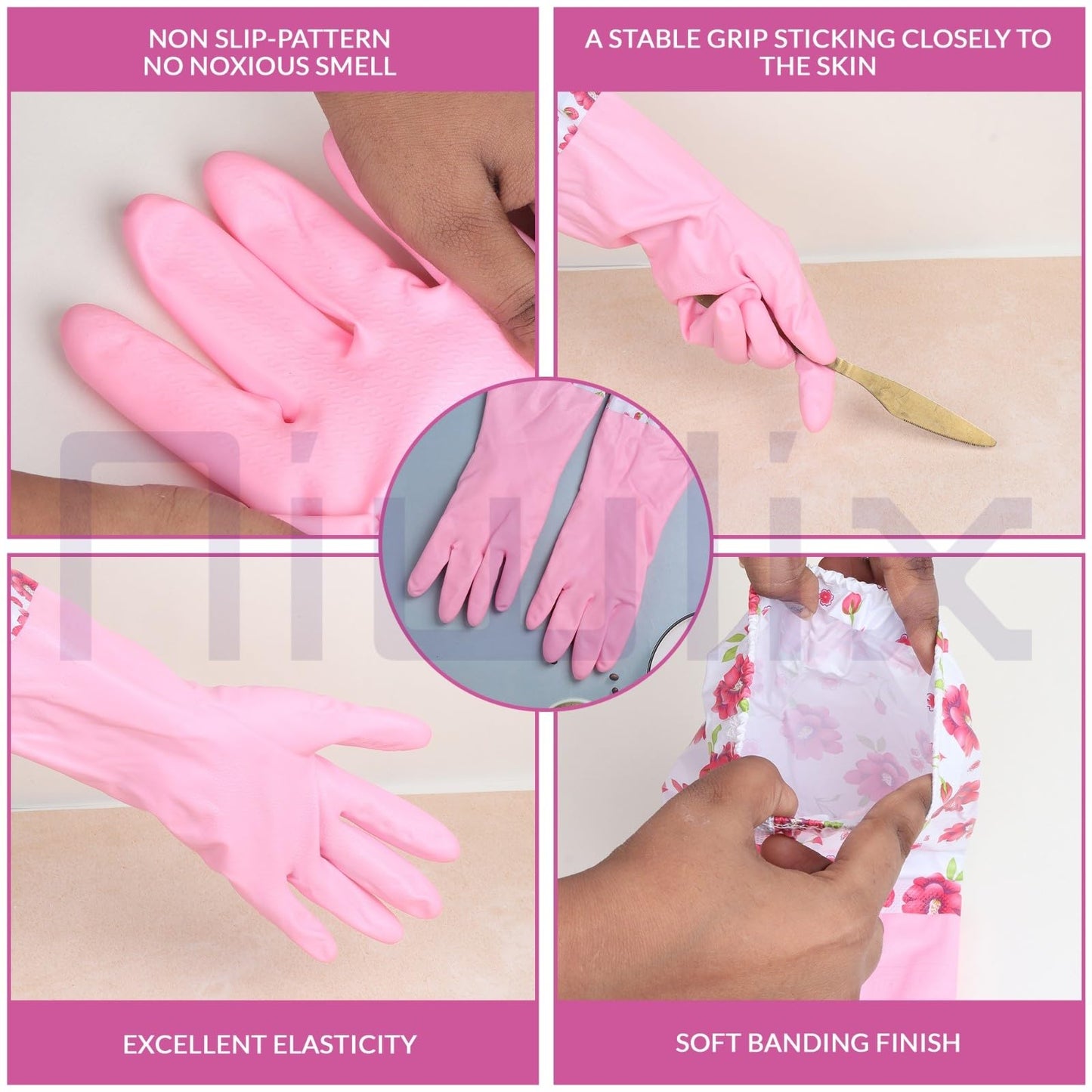 Niwlix Hand Gloves For Kitchen Dishwashing, Gardening, Cleaning Non-Slippery & Durable Long Elbow Length (Pink)
