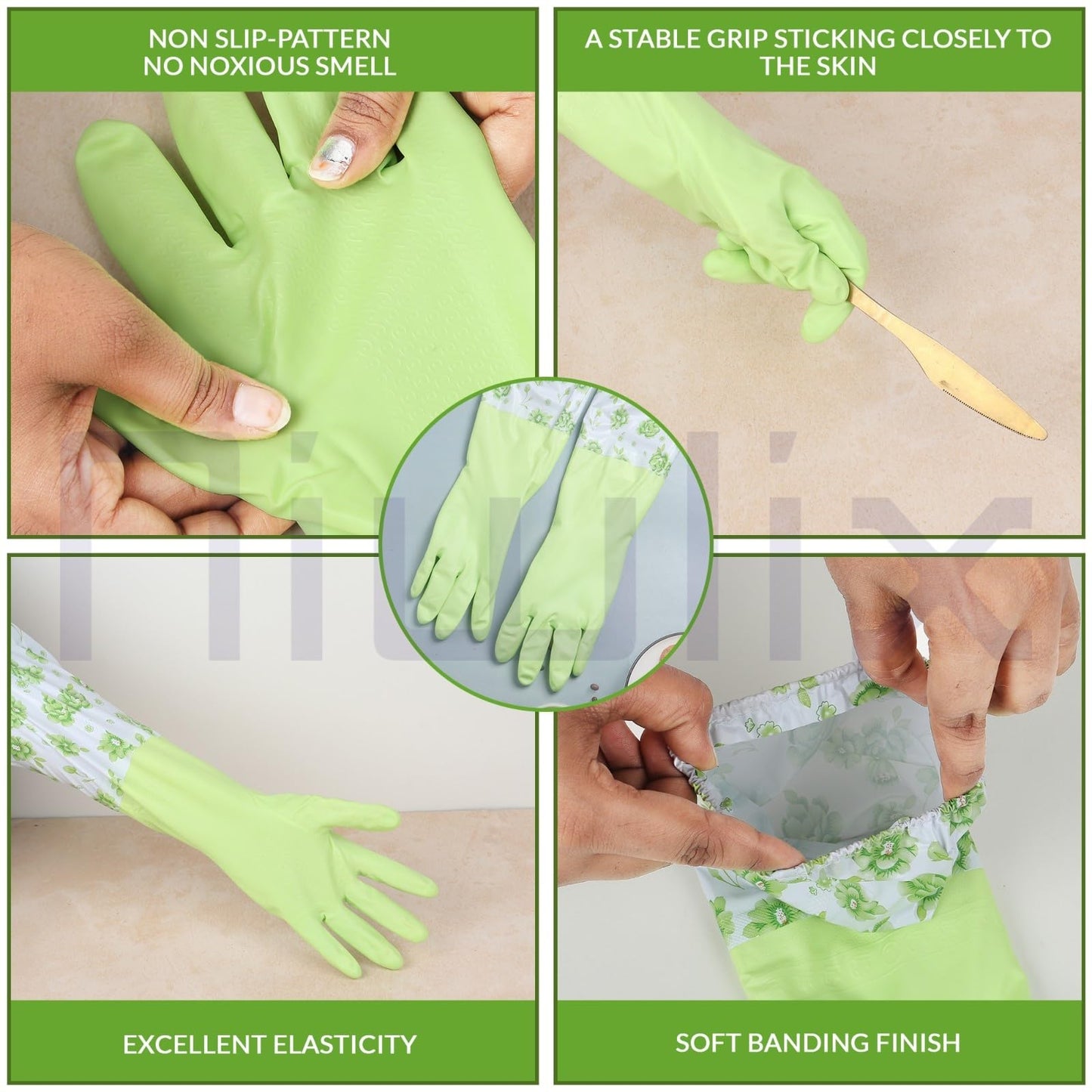 Niwlix Hand Gloves For Kitchen Dishwashing, Gardening, Cleaning Non-Slippery & Durable Long Elbow Length (Pink)