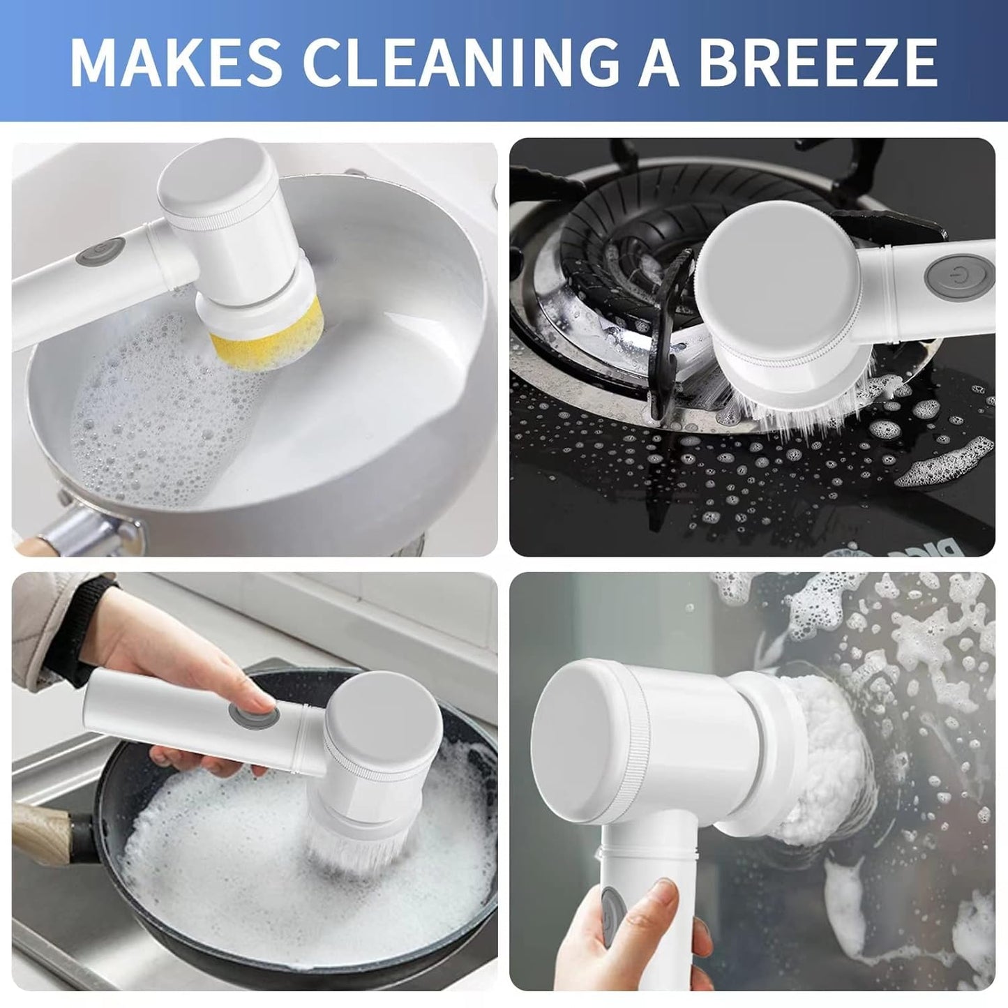 Electric Spin Scrubber, Waterproof Electric Cleaning Brush with 4 Brush Heads, Power Scrubber Electric Scrubber Shower Scrubber for Cleaning Kitchen, Window, Sink, Dish, Grout, Wall, Bathtub