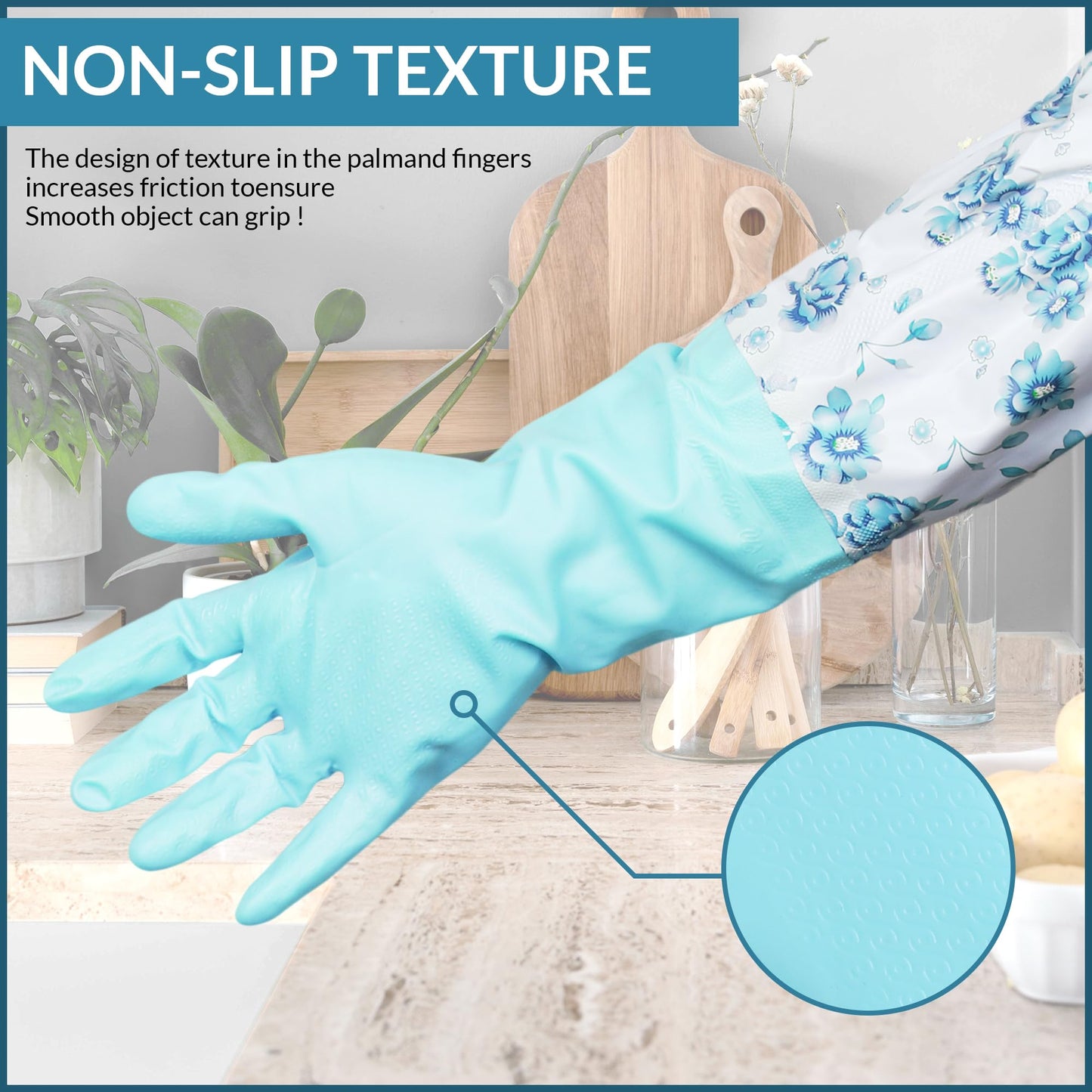 Niwlix Hand Gloves For Kitchen Dishwashing, Gardening, Cleaning Non-Slippery & Durable Long Elbow Length (Pink)