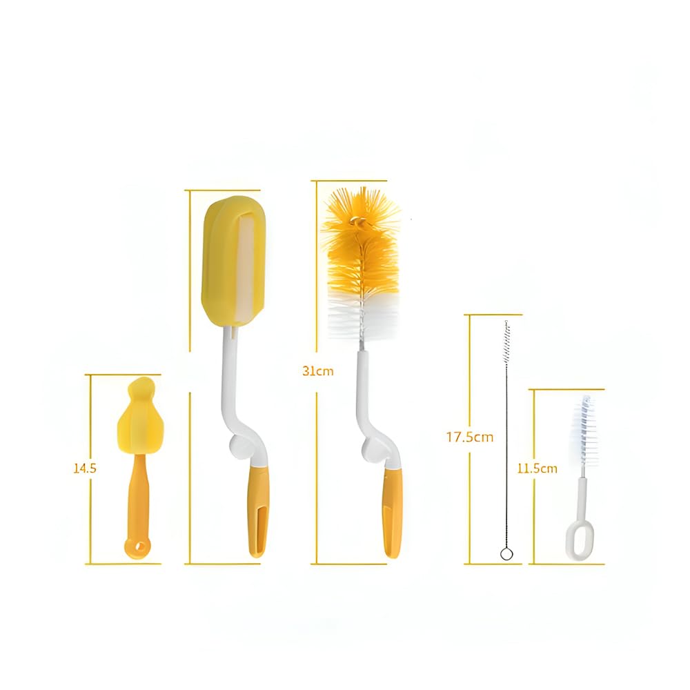 DALUCI 5-in-1 Baby Bottle Cleaning Brush Set | Feeding Bottle Cleaner Kit with Nipple Brush, Straw Brush & Sponge | Safe Nylon Bristle Bottle Brush for Bottles, Nipples & Accessories (5 Pcs)