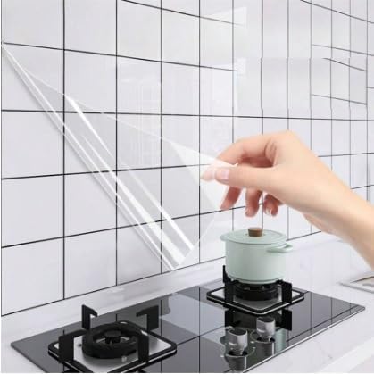 SUNBIRD Kitchen Anti-Oil & High-Temperature Resistance Transparent Tile Sticker, Kitchen Backsplash Clear Wall Protector, Proof Self Adhesive 140 Micron Thickness(12" x 36" Inch)