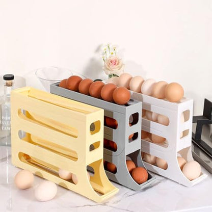 Automatic RollDown Refrigerator Tier Egg Rolling Dispenser, Holds up to 30 eggs, Holder for Fridge Storage - Gray,White