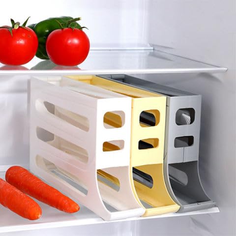 Automatic RollDown Refrigerator Tier Egg Rolling Dispenser, Holds up to 30 eggs, Holder for Fridge Storage - Gray,White