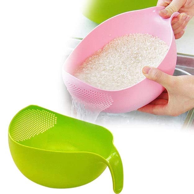Trendy Nest Kitchen Rice Bowl Plastic Fruit Bowl Thick Drain Basket with Handle Washing Basket for Home Kitchen Supplies