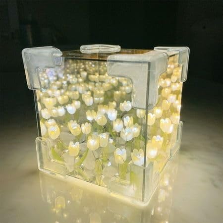 ROMJ Do It Yourself Aesthetic Tulip Cube Lamp – 20 LED Flowers for Desktop, Bedroom & Living Room Décor Best Birthday Gift