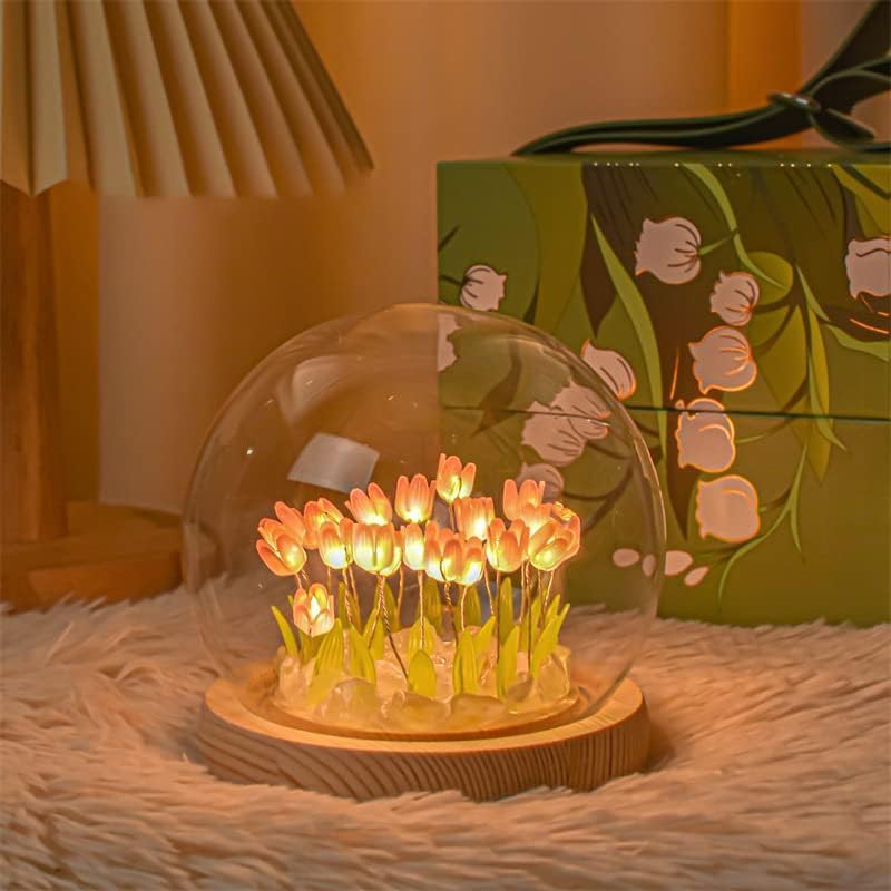 ROMJ Do It Yourself Aesthetic Tulip Cube Lamp – 20 LED Flowers for Desktop, Bedroom & Living Room Décor Best Birthday Gift
