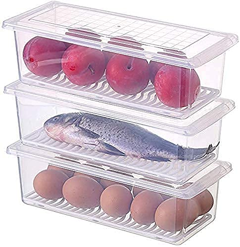 Food Storage Containers with Drain Plate – Stackable Fridge Box (Pack of 6)