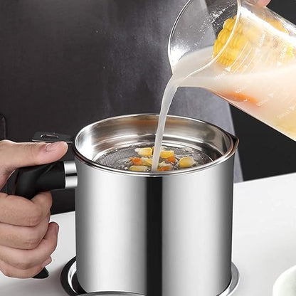 BLIXCOM Oil Strainer Pot Grease Can - Stainless Steel Cooking Grease Container,Reuse Oil Storage (Best Oil Shaver) Can Container with Removable Filter Anti-Scalding Handheld, Lid for Cooking Oil -1.5L
