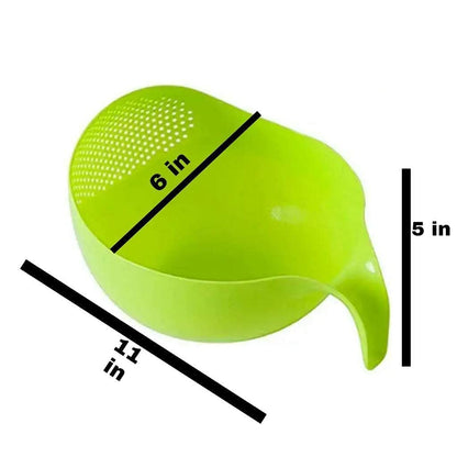 GOPI Water Strainer Or Washer Bowl for Rice Vegetable & Fruits (Rice Bowl, Pack of 1, Green, Plastic),10X11X11 Cm