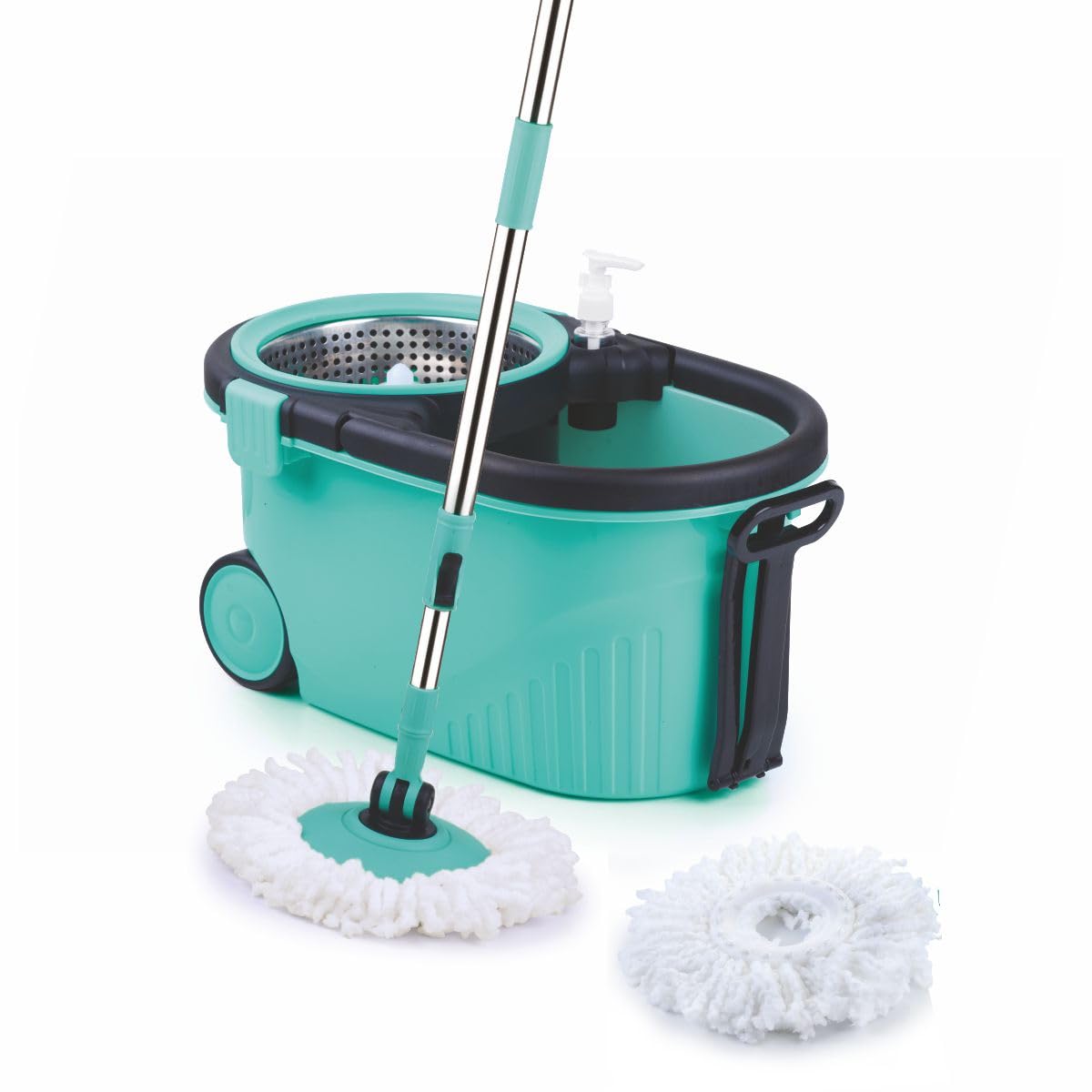 Homeor Stainless Steel Comfort Spin Mop with Big Wheel, Auto-fold Handle, Bucket Floor Cleaning and Mopping System 360° Flexible with 1 Refils, Blue