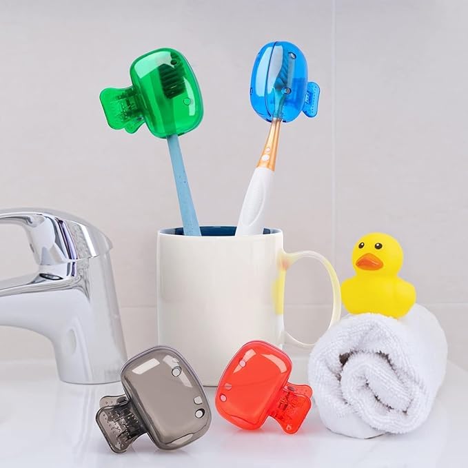 Toothbrush Head Cover 4 Pcs Set Portable Toothbrush Head Protector Protective Portable Plastic Clip's Toothbrush Cover for Household Travel Camping Bathroom Office Oral Care (Multicolour)