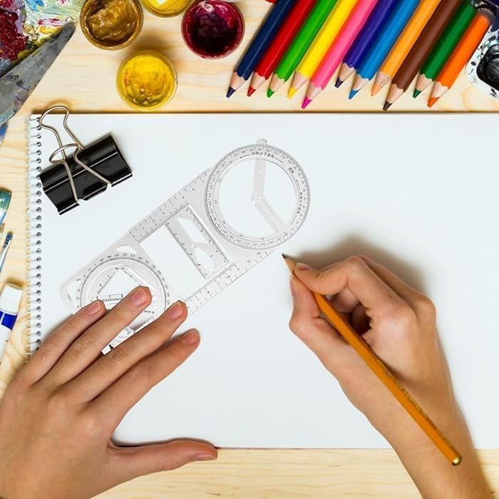 360 Degree Multi Angle Ruler Multifunctional Geometric Ruler, Drawing Stencil, Scale Measuring Tool, Mathematics Ruler, for School, Office, Architectural Supplies, Creative Maths Learning Aids