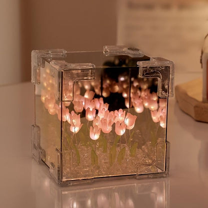 ROMJ Do It Yourself Aesthetic Tulip Cube Lamp – 20 LED Flowers for Desktop, Bedroom & Living Room Décor Best Birthday Gift
