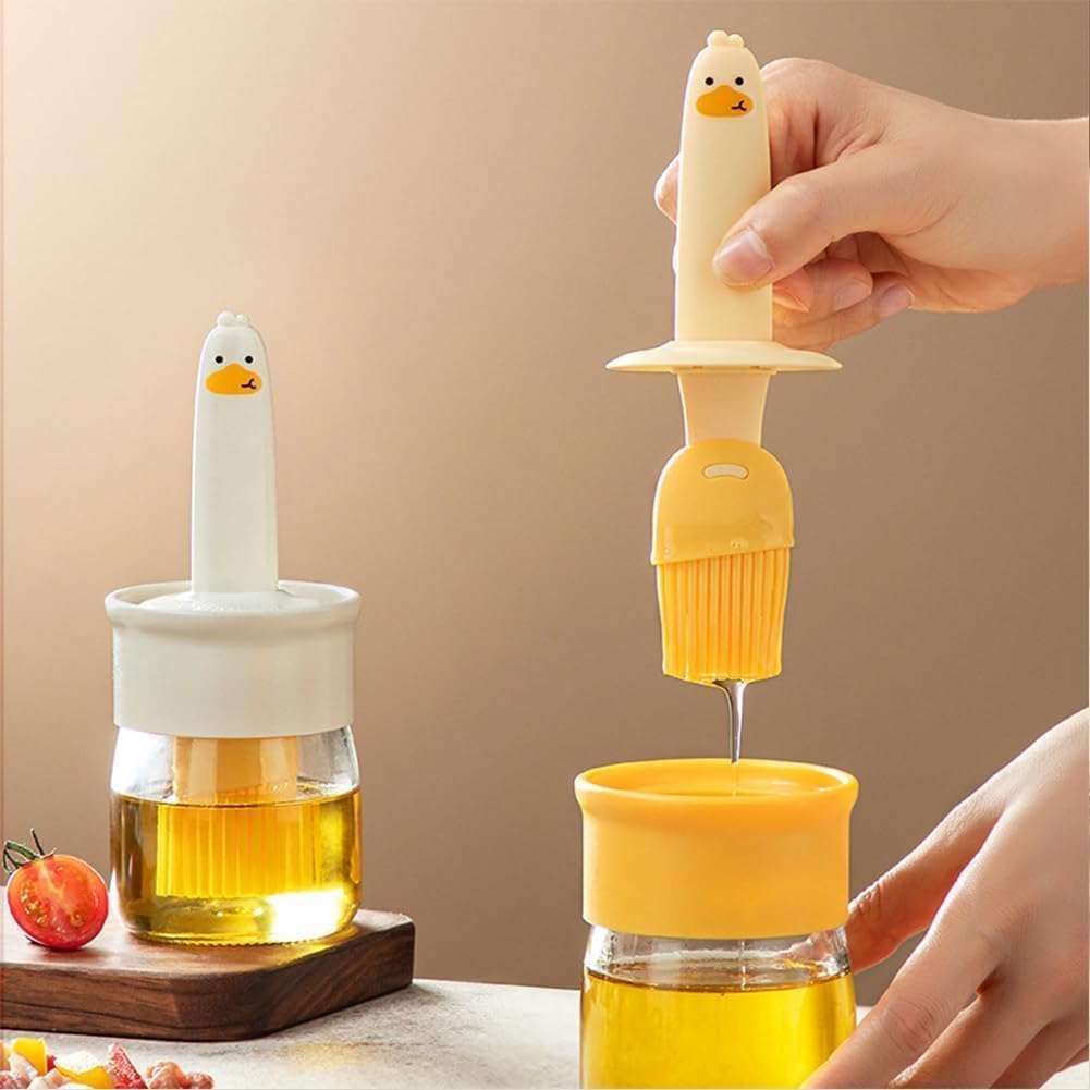 VARENYYA Olive Oil Dispenser Bottle with Silicone Brush Cute Duck Silicone Oil Dispenser Bottle for Cooking, Frying, Baking, BBQ Pancake