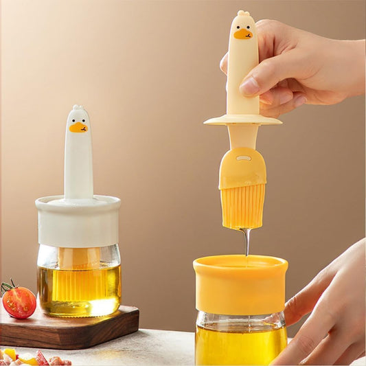 VARENYYA Olive Oil Dispenser Bottle with Silicone Brush Cute Duck Silicone Oil Dispenser Bottle for Cooking, Frying, Baking, BBQ Pancake