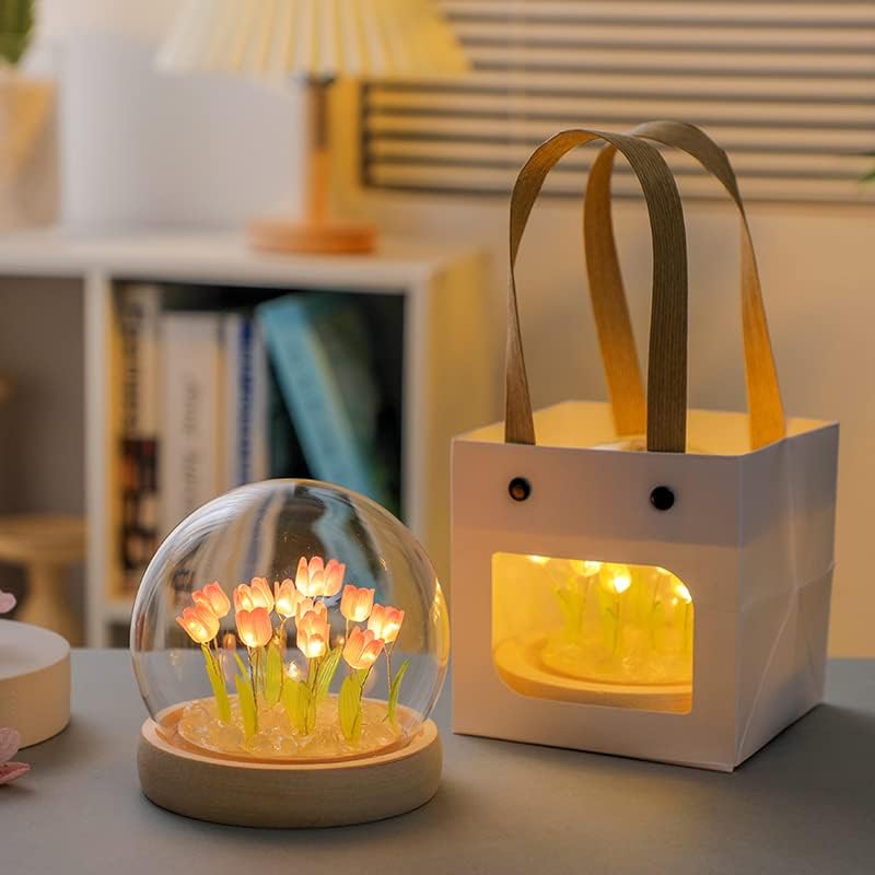 ROMJ Do It Yourself Aesthetic Tulip Cube Lamp – 20 LED Flowers for Desktop, Bedroom & Living Room Décor Best Birthday Gift