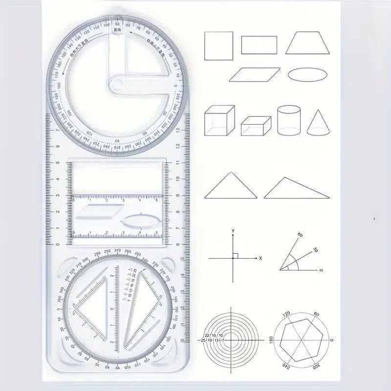 360 Degree Multi Angle Ruler Multifunctional Geometric Ruler, Drawing Stencil, Scale Measuring Tool, Mathematics Ruler, for School, Office, Architectural Supplies, Creative Maths Learning Aids