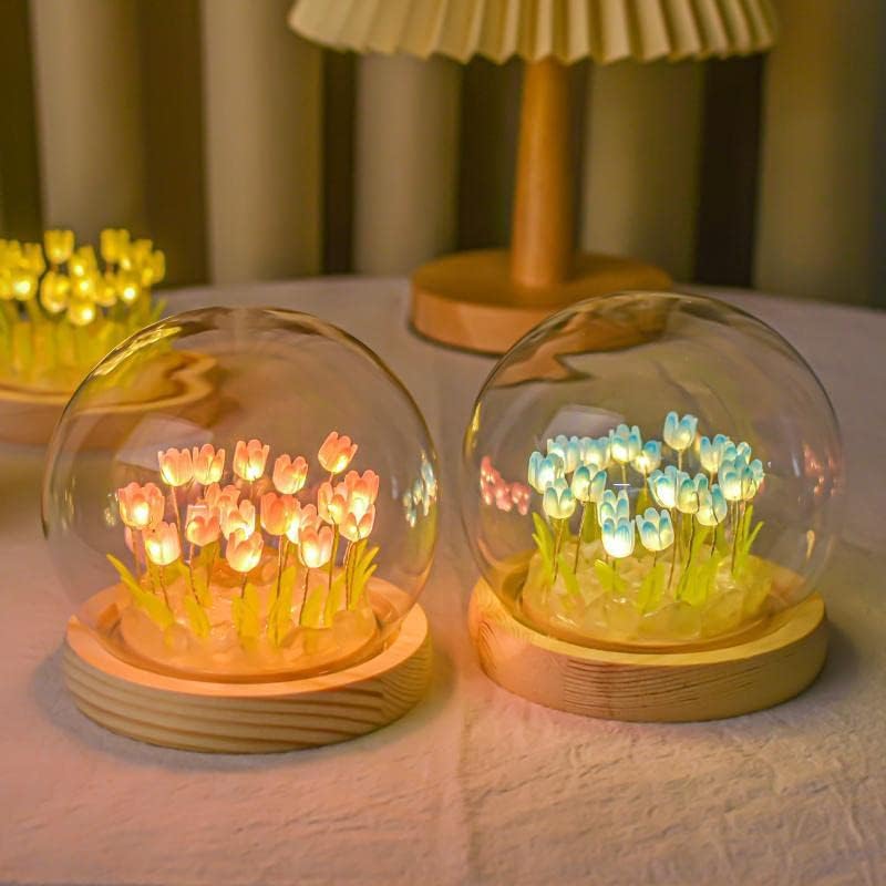 ROMJ Do It Yourself Aesthetic Tulip Cube Lamp – 20 LED Flowers for Desktop, Bedroom & Living Room Décor Best Birthday Gift