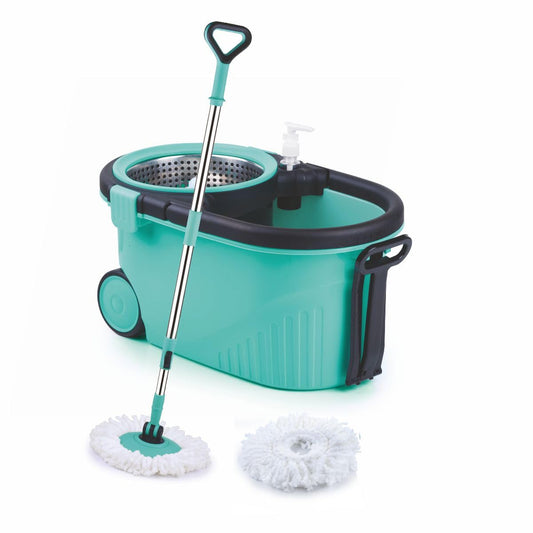 Homeor Stainless Steel Comfort Spin Mop with Big Wheel, Auto-fold Handle, Bucket Floor Cleaning and Mopping System 360° Flexible with 1 Refils, Blue