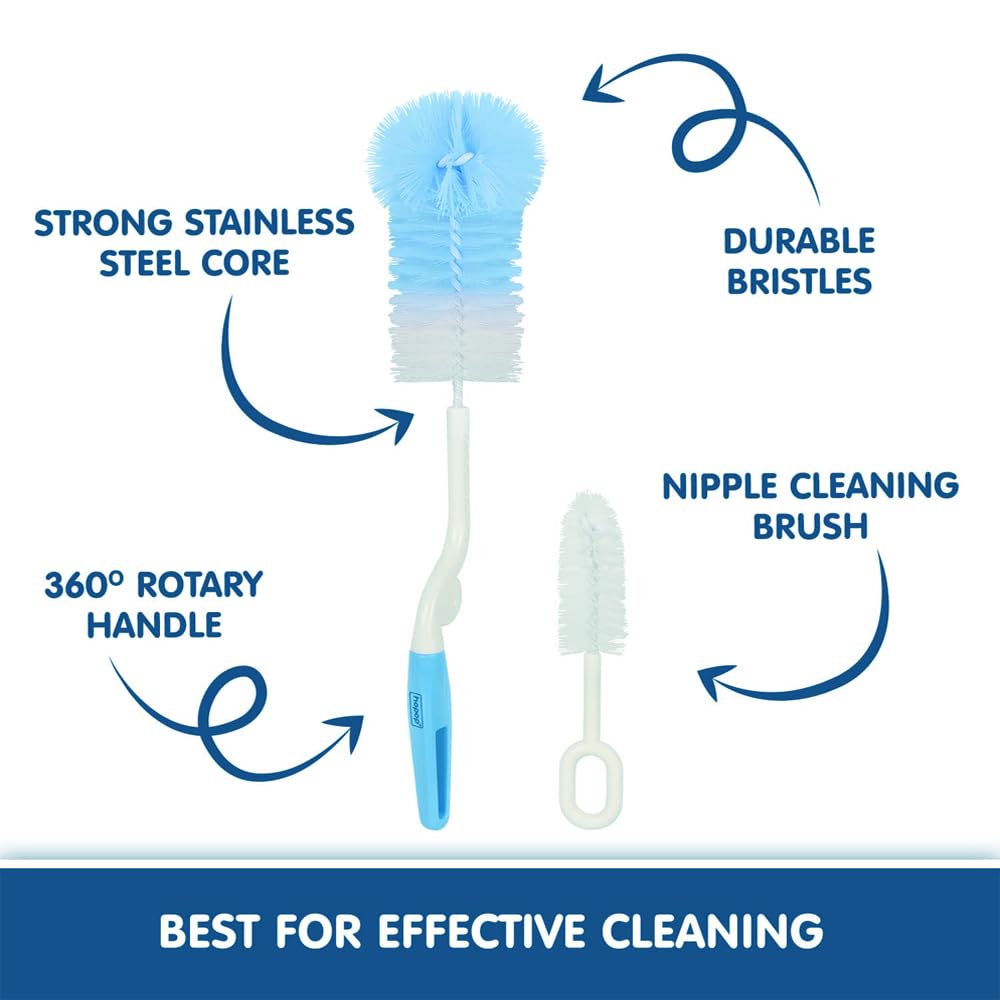 DALUCI 5-in-1 Baby Bottle Cleaning Brush Set | Feeding Bottle Cleaner Kit with Nipple Brush, Straw Brush & Sponge | Safe Nylon Bristle Bottle Brush for Bottles, Nipples & Accessories (5 Pcs)