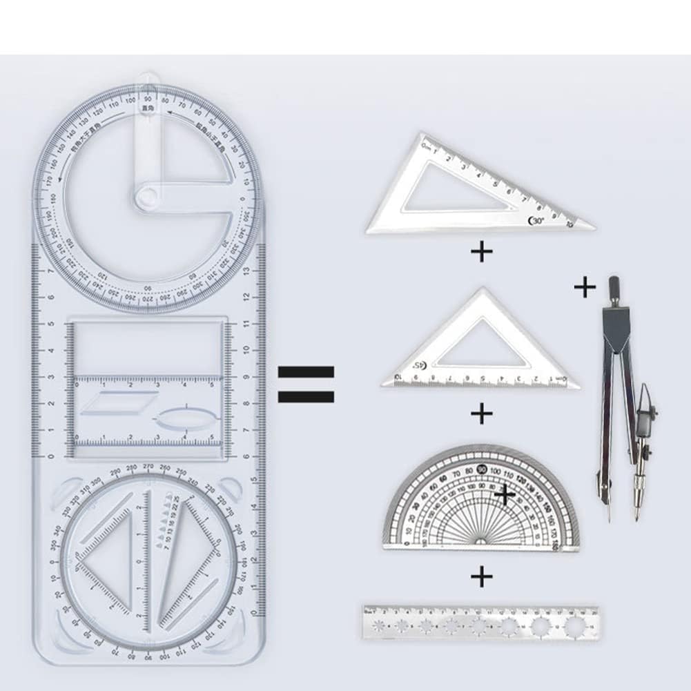 360 Degree Multi Angle Ruler Multifunctional Geometric Ruler, Drawing Stencil, Scale Measuring Tool, Mathematics Ruler, for School, Office, Architectural Supplies, Creative Maths Learning Aids