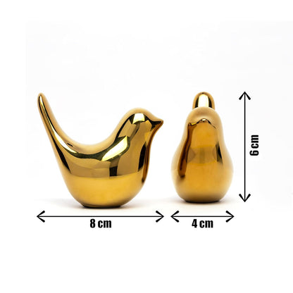 Keskriva Ceramic Blessing Birds Figurine for Home Decor Living Room, Bedroom, Office Desk, Cabinets Small Animal Statues Cute Modern Love Statue Sculpture Solid Luxurious Fashionable(Pack of 2,Golden
