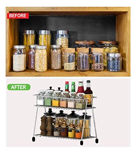 CreativeBuzz Multipurpose 2-Tier Stainless Steel Spice Rack Trolley Utensils/Dishes/Plates Organizer for Kitchen - (Silver, 1Pcs)
