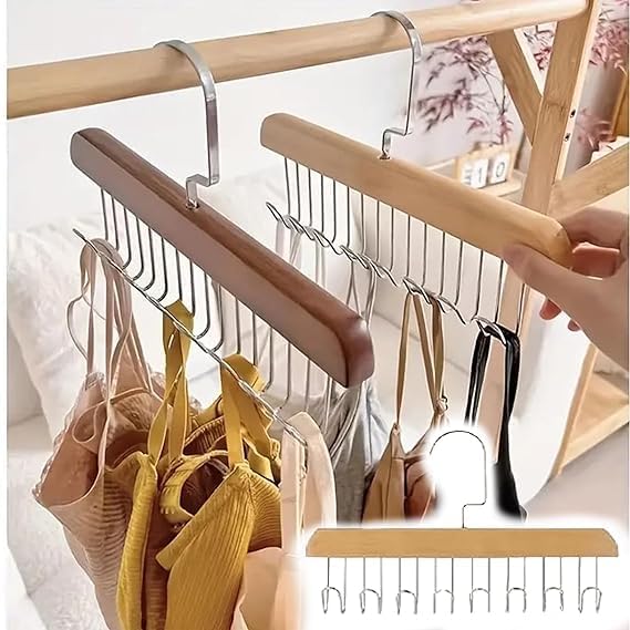 Adjustable Wooden Clothes Hanger with 8 Hooks (Pack of 1)