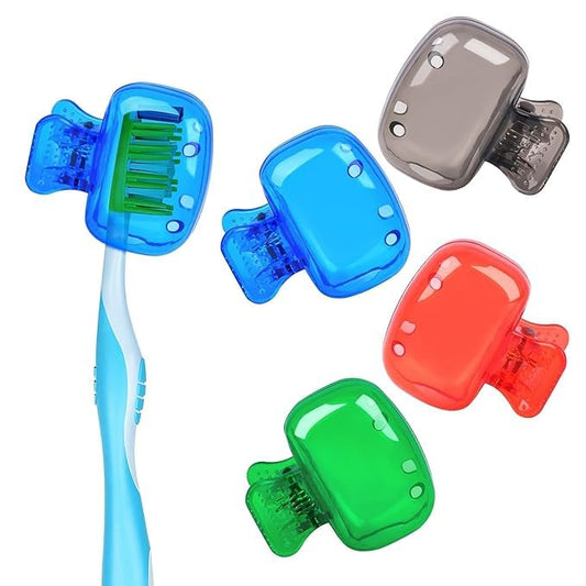 Toothbrush Head Cover 4 Pcs Set Portable Toothbrush Head Protector Protective Portable Plastic Clip's Toothbrush Cover for Household Travel Camping Bathroom Office Oral Care (Multicolour)