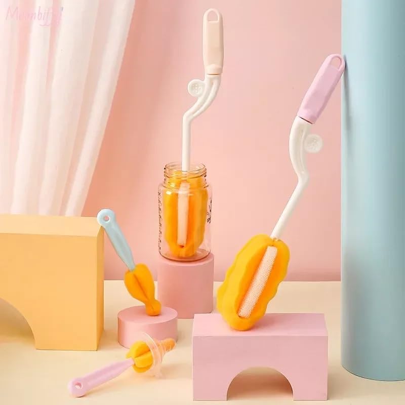 DALUCI 5-in-1 Baby Bottle Cleaning Brush Set | Feeding Bottle Cleaner Kit with Nipple Brush, Straw Brush & Sponge | Safe Nylon Bristle Bottle Brush for Bottles, Nipples & Accessories (5 Pcs)