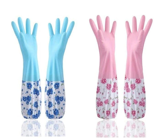 Niwlix Hand Gloves For Kitchen Dishwashing, Gardening, Cleaning Non-Slippery & Durable Long Elbow Length (Pink)