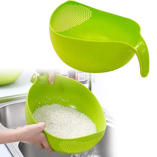 GOPI Water Strainer Or Washer Bowl for Rice Vegetable & Fruits (Rice Bowl, Pack of 1, Green, Plastic),10X11X11 Cm