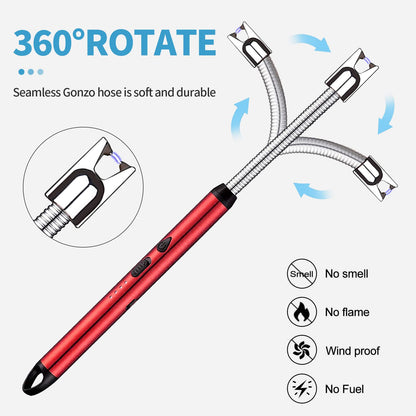 Light Arc, Electric Lighter, USB Rechargeable Electric LED Display Stick Lighter with Long Flexible Neck Suitable for Kitchen, Lights, Gas Stoves, Barbecue (Red)