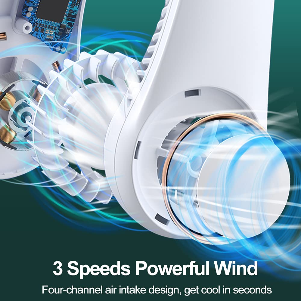Portable Fan Neck Fans for Women Men Bladeless Personal Fan Rechargeable USB 4000mAh Battery Operated with 3 Speeds Hand-Free Neck Fan for Outdoor & Indoor Use Portable Rechargeable Small Fan White