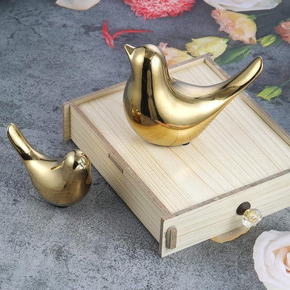 Keskriva Ceramic Blessing Birds Figurine for Home Decor Living Room, Bedroom, Office Desk, Cabinets Small Animal Statues Cute Modern Love Statue Sculpture Solid Luxurious Fashionable(Pack of 2,Golden