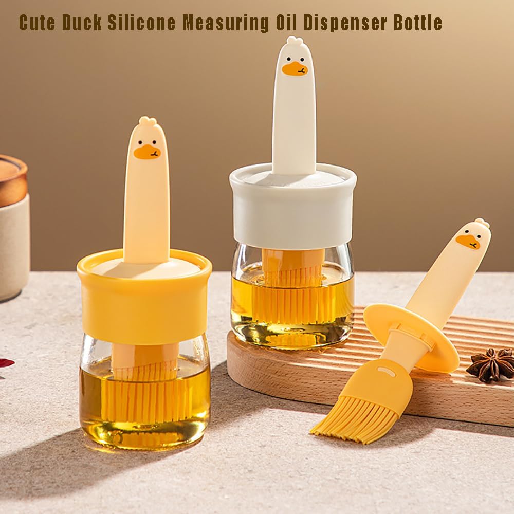 VARENYYA Olive Oil Dispenser Bottle with Silicone Brush Cute Duck Silicone Oil Dispenser Bottle for Cooking, Frying, Baking, BBQ Pancake