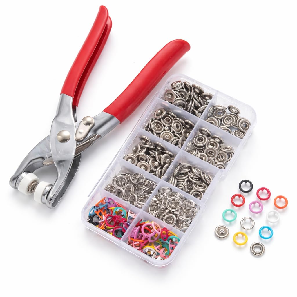 Coslifestore Premium Snap Button Fastener Tool Kit – 100 Sets 9.5mm Metal Fasteners with Hand Pliers Tool, Five-Claw Copper Buckles for Sewing, Garment Stapler, DIY Crafts, Baby Clothes, Leather, Hats, Bibs & Rompers