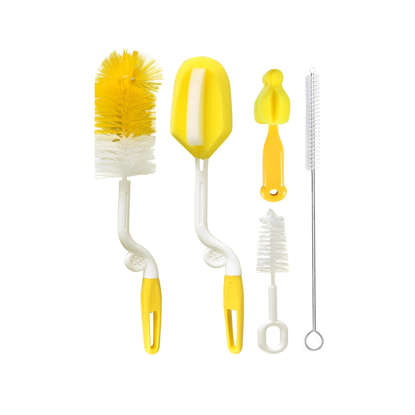 DALUCI 5-in-1 Baby Bottle Cleaning Brush Set | Feeding Bottle Cleaner Kit with Nipple Brush, Straw Brush & Sponge | Safe Nylon Bristle Bottle Brush for Bottles, Nipples & Accessories (5 Pcs)