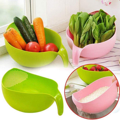 GOPI Water Strainer Or Washer Bowl for Rice Vegetable & Fruits (Rice Bowl, Pack of 1, Green, Plastic),10X11X11 Cm